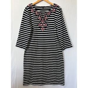 Talbots Striped Sheath Dress Womens Size Large Cotton Navy White Nautical Summer